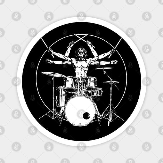 Drumming Gift Print Drum Da Vinci Vitruvian Man Drummer Magnet by Linco